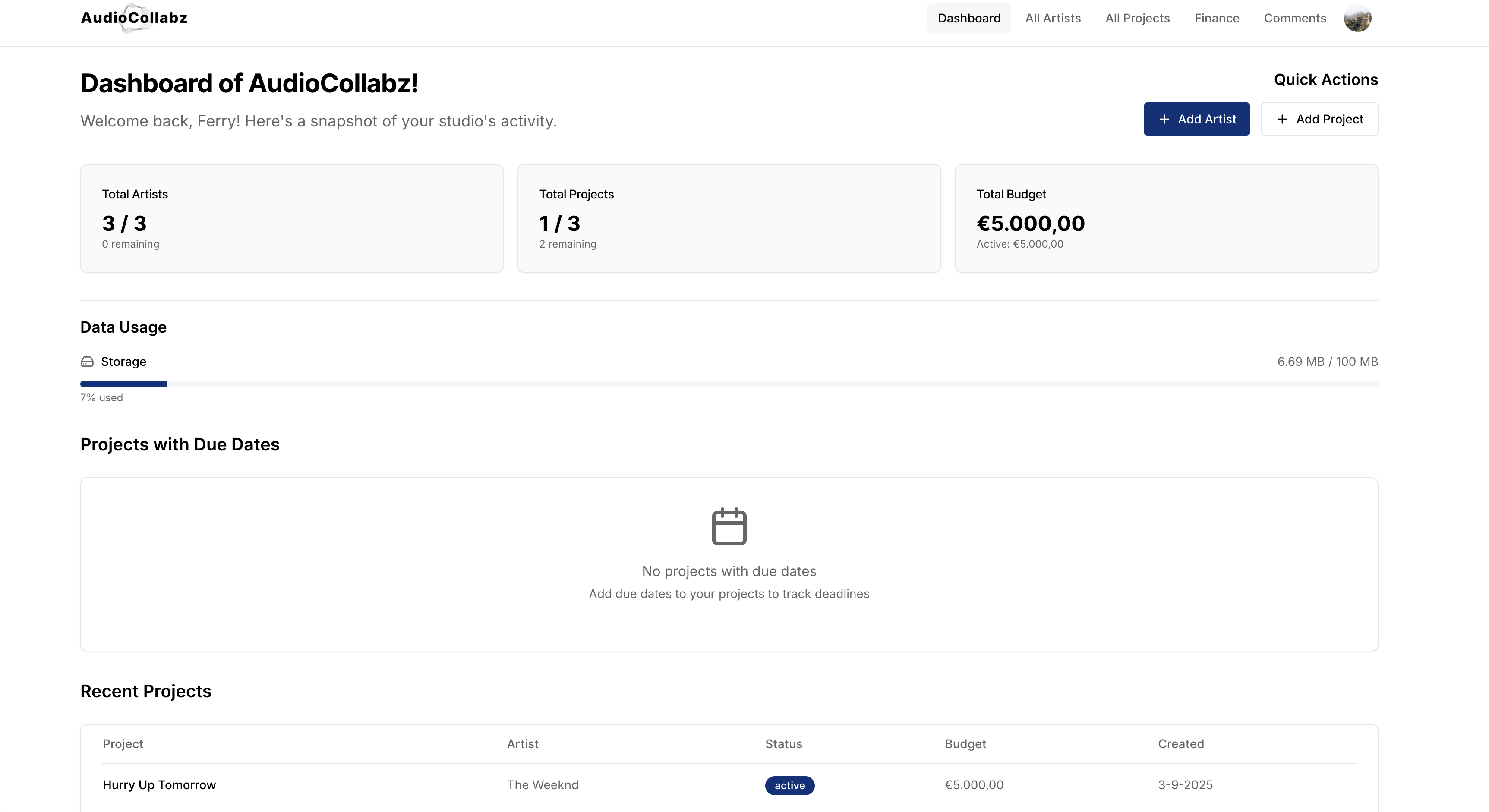 AudioCollabz Dashboard